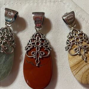 Artisan Silver Necklace Set with Natural Stones